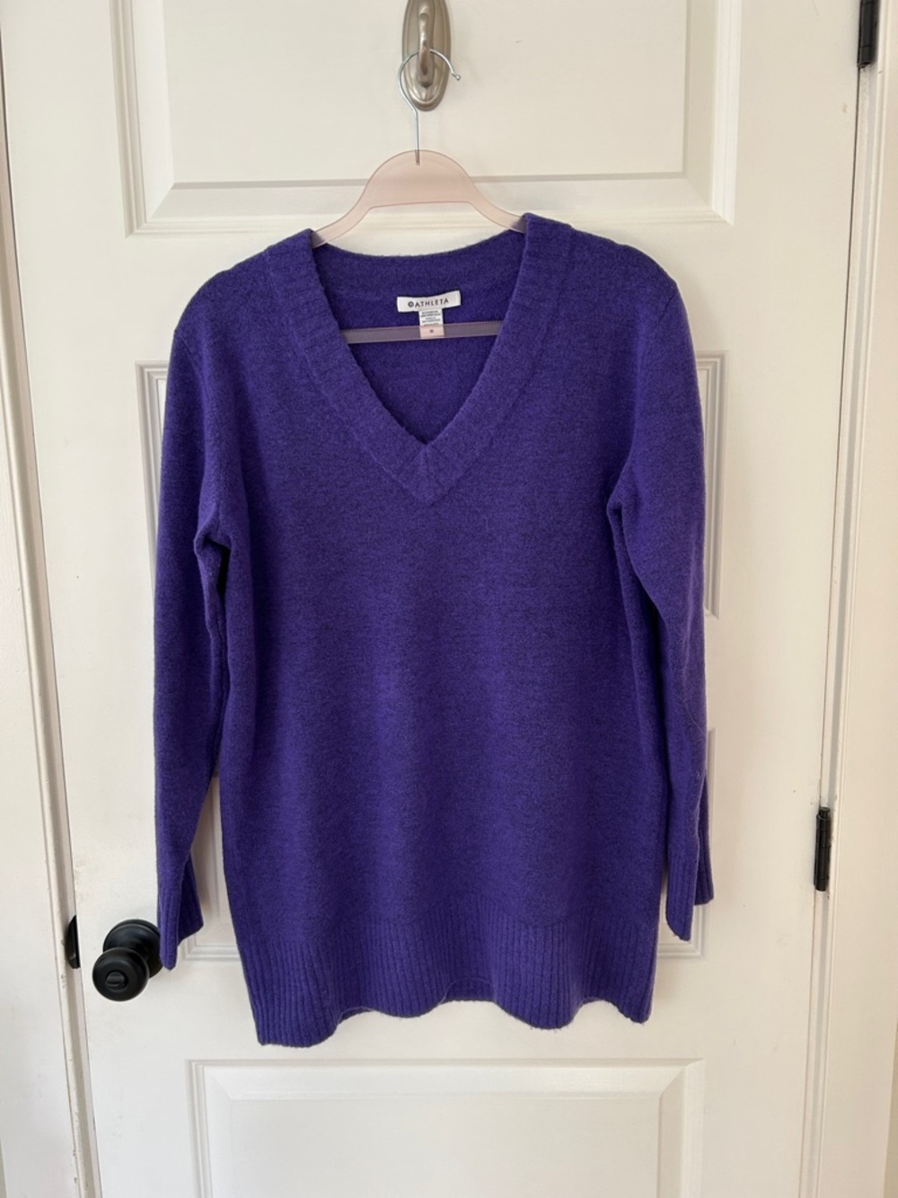 Athleta Deep Purple V-Neck Knit Sweater